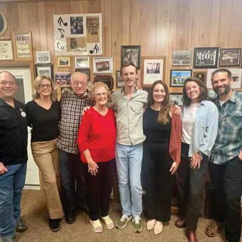 Pictured (from left): Michael Morris, daughter Cindy, Alfred Vrážel and his wife Bernice Vrážel, grandson Matthew Strmiska and his girlfriend Jennifer Goode, granddaughter Jessica Strmiska and her boyfriend Zach Williamson.