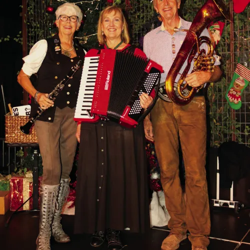 Yodel Blitz pose for a photograph during a performance at Krause's Cafe in New Braunfels last month.