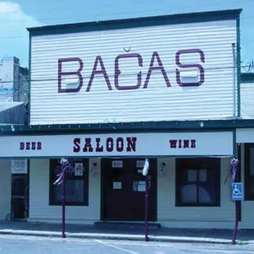 An old photograph of Baca's Saloon and Dancehall in downtown Fayetteville.