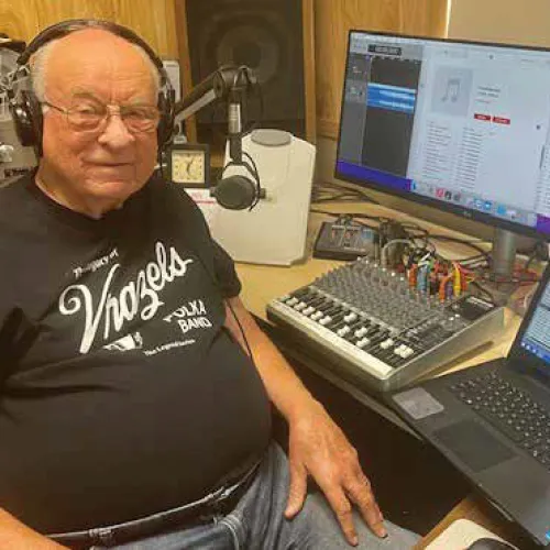 Alfred Vrazel at his home recording studio.