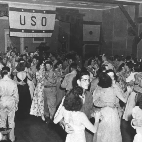 An image from an invitation to a USO Dance during World War II.