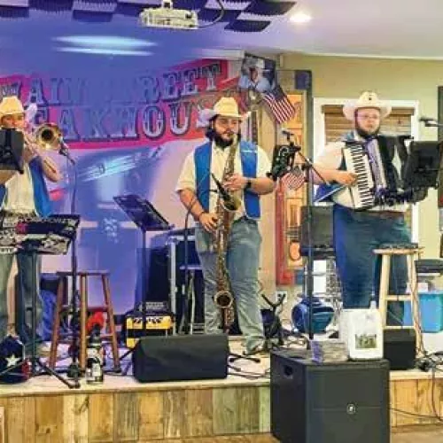 The M & M Playboys of Needville, consisting of Mason Nesvadba, Mason Krause, and Landon Henke, got started in 2020 and have now established themselves as regulars on the Texas polka music circuit.