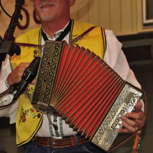 The German company Hohner has been making accordions, such as the button model pictured above, since 1903.